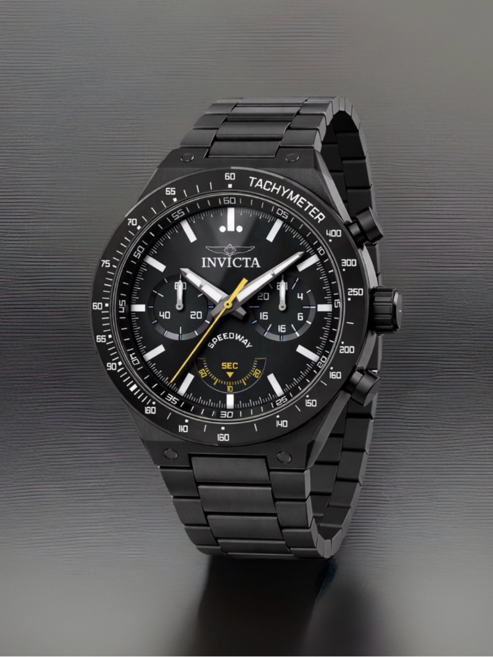 Invicta Racing Speedway Men's Watch - Chrono Tachymeter,All Black SS, Sport 43MM
